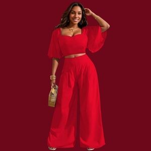2pc Women's 3XL Plus Size Ruffle  Wide Leg Pant Holiday Christmas